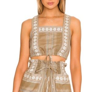 Shona Joy Lizete Square Neck Crop Top - Cumin + Ivory